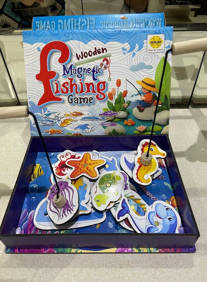 *MUKESH* MUKESH Wooden Magnetic Fishing Game Toy |15 Pieces Fishes, 2 Sticks, 1 Tray| Fishing Magnetic Travel Toy| Develop Hand-Eye Coordination | Birthday Gifts| Fishing Game for Kids 3+ Years - Image 4